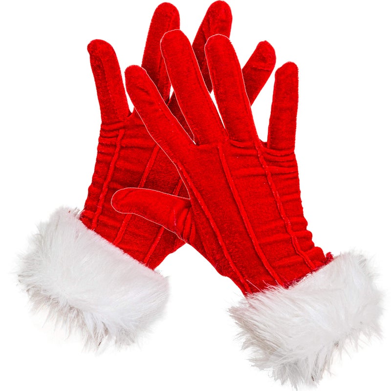 Skeleteen Red Fur Costume Gloves - Red Velvet Gloves with White Furry Cuff Accessories for Costumes for Women and Kids - Image 5